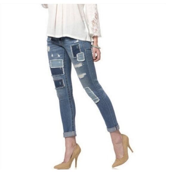 Miss Me Patch Work Cuffed Skinny Jeans Size 27 - Picture 1 of 6